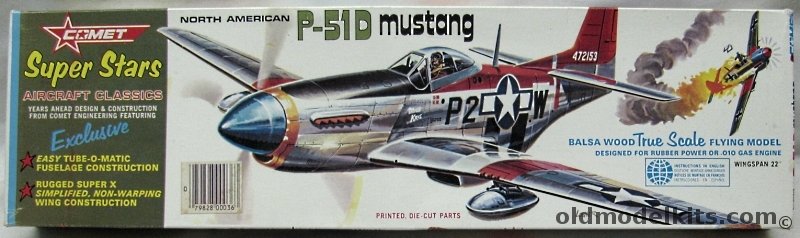 Comet North American P-51D Mustang - 22 inch Wingspan Gas or Rubber Powered Wooden Aircraft Kit, 1624 plastic model kit